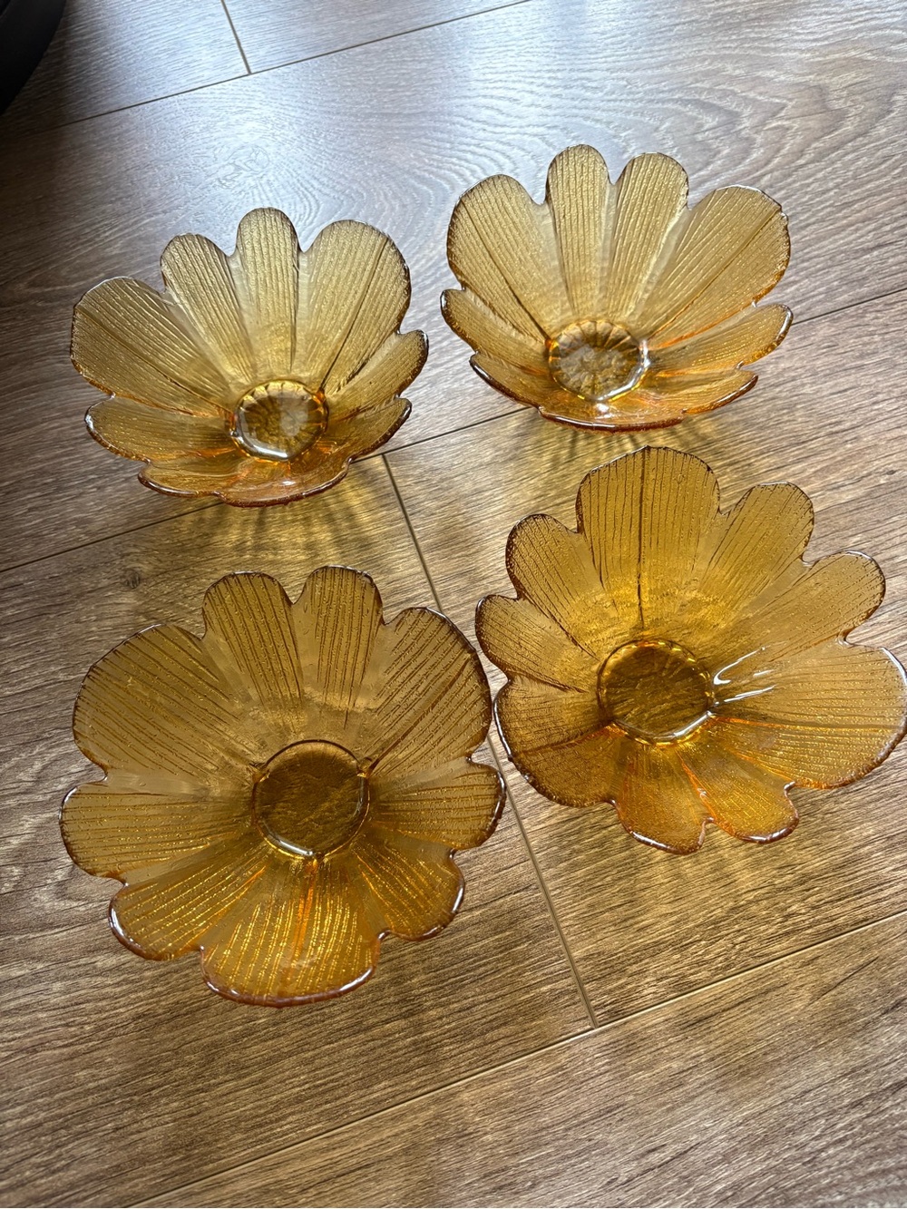Vintage Indiana Glass Amber Sunflower Bowls - Set of 4